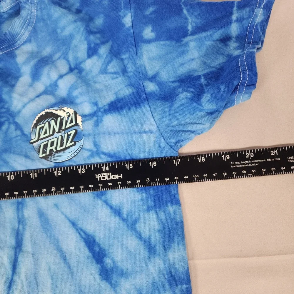 Santa Cruz Skateboards Youth Medium Blue Tie Dye Wave Logo Graphic T-Shirt